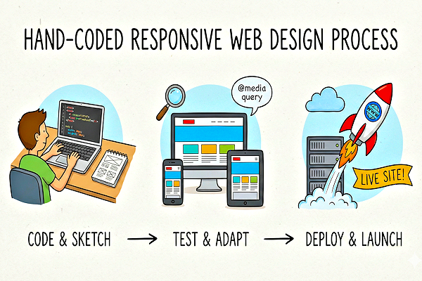 Hand-coded website design process illustration