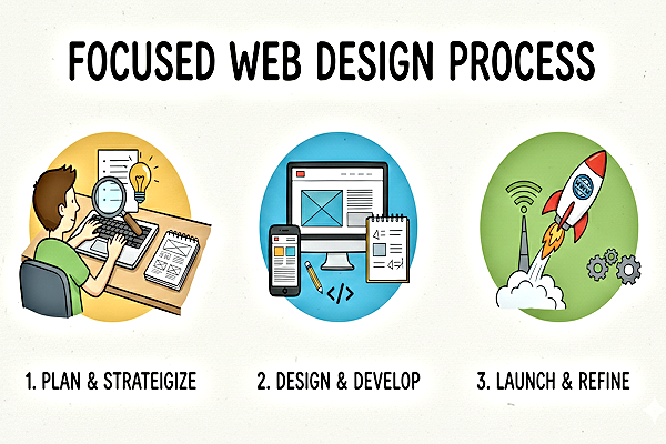 Illustration of a calm, focused, distraction-free web design process