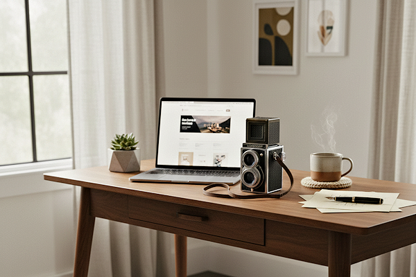 Mid-century desk used for clean timeless web design