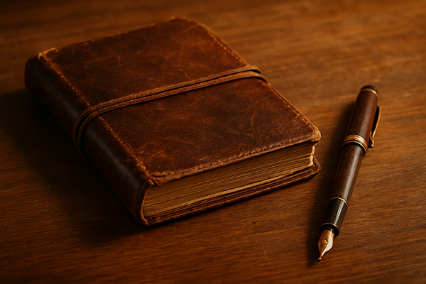 Old-style workbench with notebook and tools