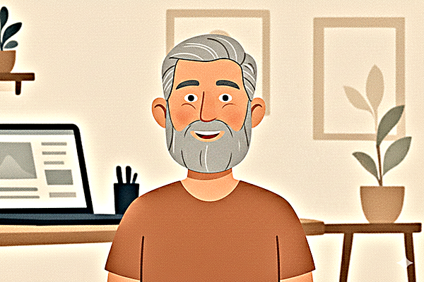 Portrait of the Retired Guy Website Designer smiling in a friendly, approachable style